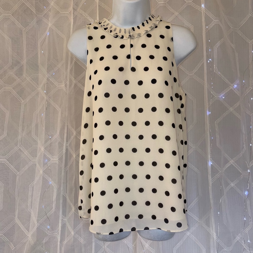 Rose + Olive Women's Ivory Polka Dot Sleeveless Romantic Top Retro Chic Size S